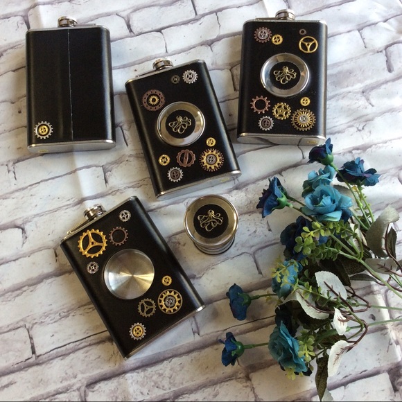 🌸 STEAMPUNK FLASK GEARS SHOT GLASS SET VINTAGE CUSTOM CUP MUG COOL GIFT SPECIAL - Picture 4 of 8